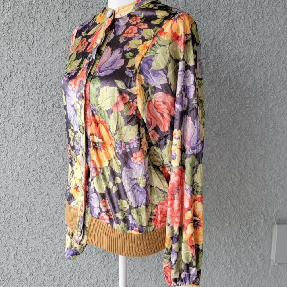 Vintage Floral Satin Bomber Jacket USA Made  Romantic Cottagecore - Picture 8 of 11